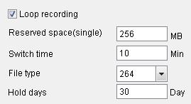 Picture 4-33 Loop Recording: If tick-selecting [Loop Recording] option, system will overwrite the old record files and continue to record when reserved space reach setting value; contrarily, If