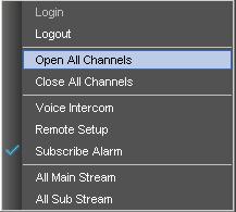 Select one device/channels and right-click mouse, and then click <Open all channels> option shown as Picture 5-3 to