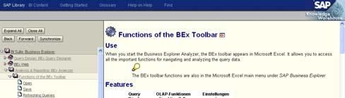 BEx Analyzer Toolbar - Help Use the Help button to get to the SAP Library