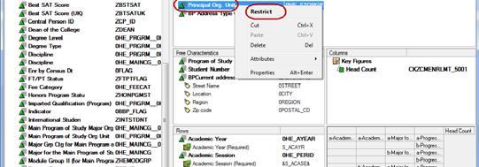 Restrictions To restrict characteristic by right-click and select