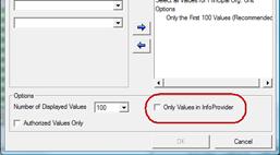 time View only the values in the InfoProvider if box