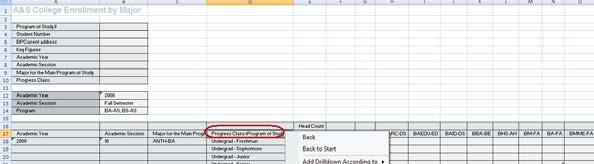 Via Excel Add and/or change drill-downs, drill-across,