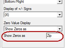 Zeros As in the Zero Value Display field Enter how the zeros