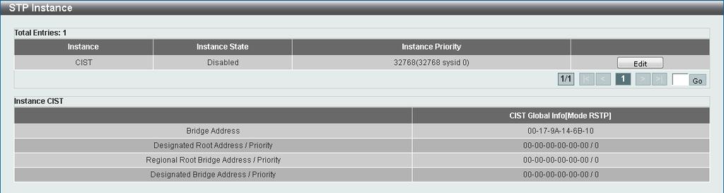 STP Instance On this page, users can view and configure the STP instance settings.