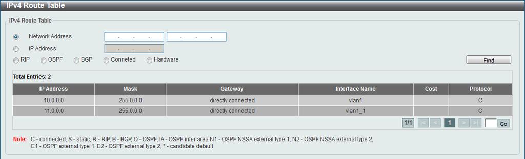 Figure 6-8 IPv4 Static/Default Route Window The fields that can be configured are described below: VRF Name Enter the VRF instance name used here. This name can be up to 12 characters long.