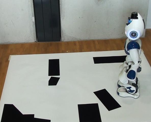 5.8. Related Work 1. 2. 3. 4. 5. 6. Figure 5.19.: The Nao humanoid executes the footstep plan shown in Figure 5.18, carefully avoiding obstacles.