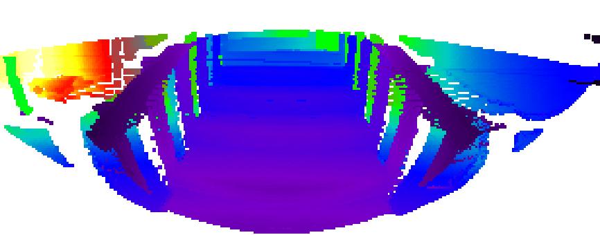 CHAPTER 4. AUTONOMOUSLY CLIMBING STAIRS Figure 4.5.: Range image for the 3D scan in Figure 4.2. Depth is encoded by color, where darker colors indicate ranges closer to the sensor.