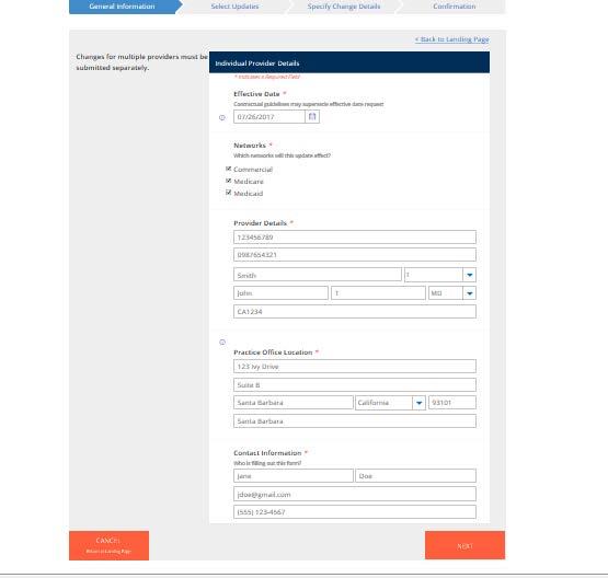 All change options selected will apply to the person or organization entered in the name field at the location entered in the address field.