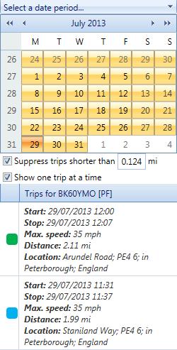This lets you exclude journeys under a specified distance which can help to remove movement within a depot or site for example There is also a Show one trip at a time option.