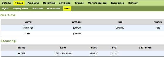 11. Click the "Fees" tab to view any One Time Fees (admin, reimbursement, etc) or