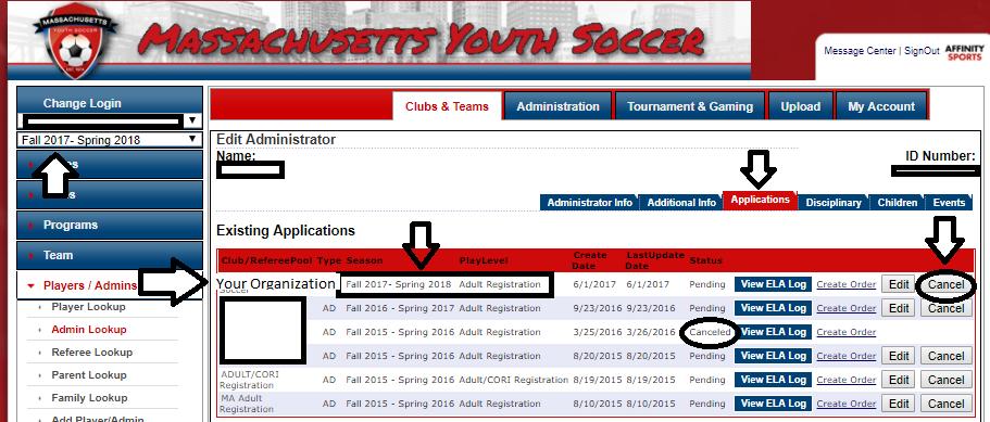 Click Search (All adults listed in the lower section of the screen are registered) Your search will now show all adult registrations for your organization in the lower section of the screen.
