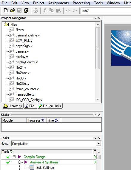 Figure 3 - The Project Navigator Files tab lists all the design files We will not be using most of the tools and options available in Quartus.