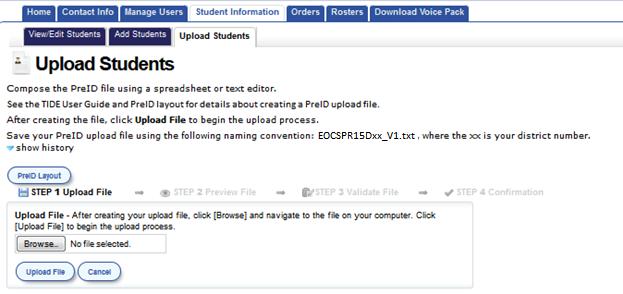Section V. Working with Student Information Uploading PreID Files If you have many students to add or edit, it may be easier to perform those changes through file uploads.