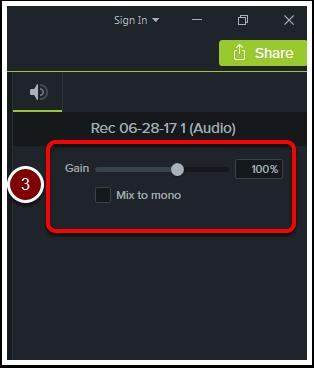 You can also change the audio gain by moving the