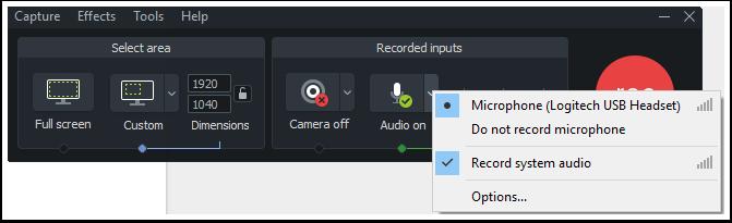 Make sure the Mic is on. It doesn't matter if any video gets recorded, as we will only export the audio afterwards.
