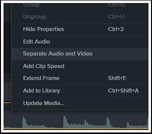 When finished, your audio and video will be placed on the timeline. To separate your system audio from the video, right click the Video track and choose Separate Audio and Video.