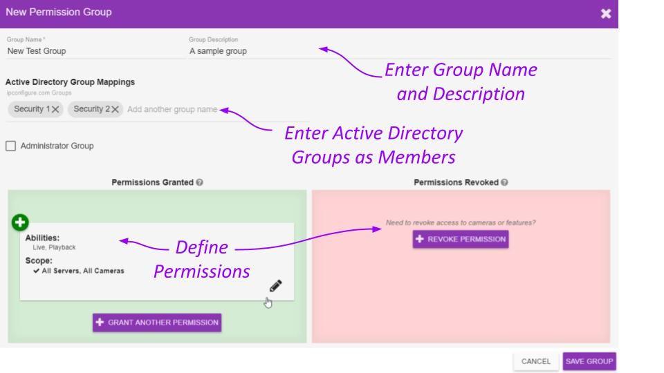 Orchid Fusion VMS Administrator Guide v2.4.0 99 2. Enter a name and a description for the new Permission Group in the Group Name and Group Description fields. 3.