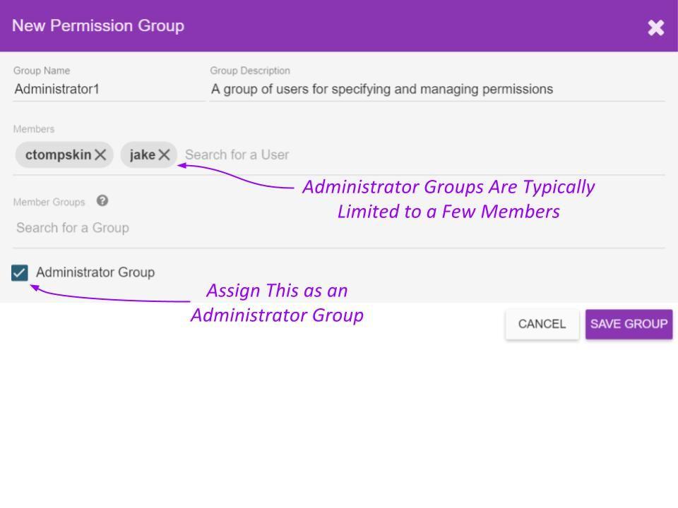 Orchid Fusion VMS Administrator Guide v2.4.0 85 Add an Administrator Permission Group 1. Click the Add Permission Group button in the top-right corner of the Permission Groups list.