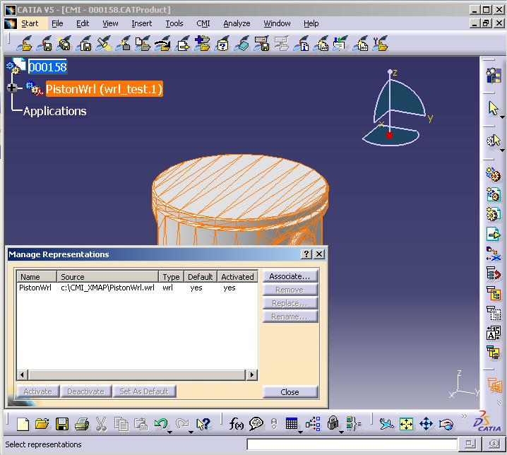 Figure 131: Representation formats in CATIA V5 Import and Export using a mapping file Set CMI_ENABLE_CREATE_IMPORT_FILE=ON in the CATIA environment to enable options in CMI Reconnect and Synchronize