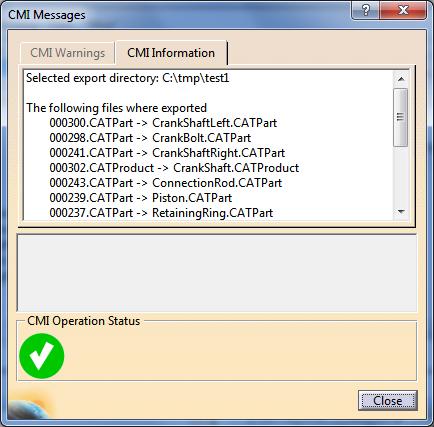 and the external structure. The files in the CATIA session are now external and can no longer be updated with CMI. The CATProducts and CATParts point to the external files in the export directory.
