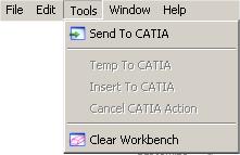 Menu item Tools Figure 8: CMI RII application menu Tools The menu item Tools Send To CATIA starts the Read To CATIA action and will read the CMI RII application content to the CATIA.