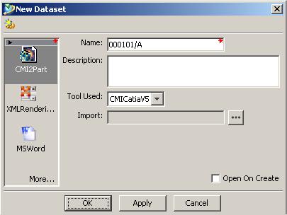 Press the OK button to continue. Figure 50: New Dataset dialog Repeat the same procedure for the Leg item and switch to the Structure Manager application.