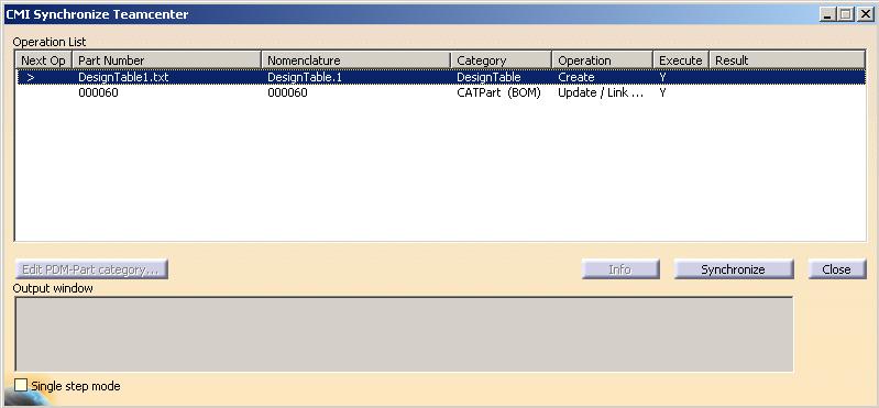 Figure 111: CATPart with Design Table In CATIA V5 please use the CMI Synchronize command. The dialog shown in Figure 112 will show that the newly created Design Table will be created in Teamcenter.