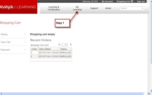 MY LEARNING ACCESSING YOUR TRAINING The training you have purchased is located on your My Learning page of the Avaya Learning Center.