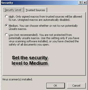 run you must set the Macro Security to medium.