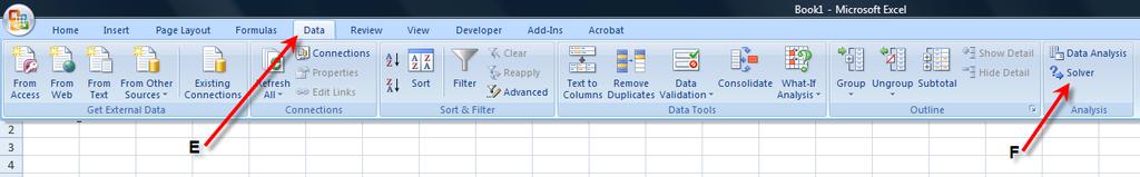 With Microsoft Excel opened to a blank worksheet click on the DATA Tab (E), Click