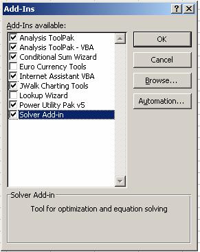 Your Add-Ins box will not be identical to this one Section B: If you locate the Excel Solver Function, under the Tools menu click on