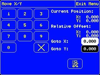To move to a predetermined offset: 1. Press the Job Offsets button on the touch screen 2. Select the offset which you want to move to 3. Press 4.
