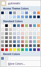 Select Light Blue from the Standard Colors section Press Enter (or click on a different property) to see the colour change Click outside the label in the Form Header section Display the colour picker