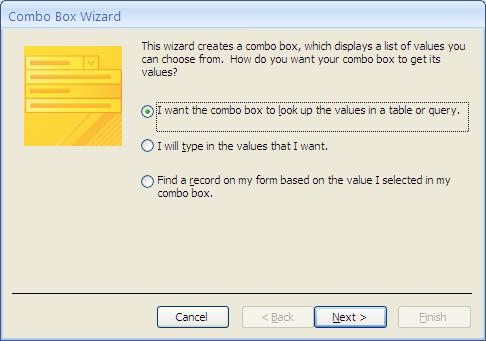 Synchronising Combo boxes The idea here is that when users select a value from one combo box it alters the list of values presented in the second combo box, so that users are presented with
