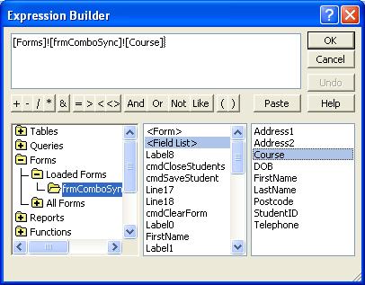 Click Paste Click OK to accept this expression as the Item whose value is to be set Click in the Expression Argument Launch the Expression Builder Use the Builder to select the Value of the Combo Box