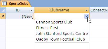 Click Yes Switch to Datasheet View Test the Lookup in the ClubName field You may need to change the width of the