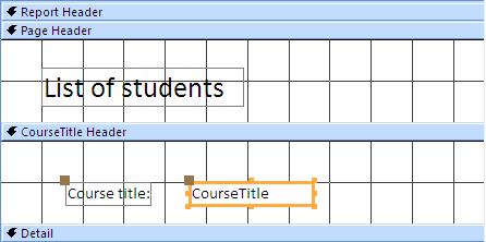 For each group, you want to display the title of the course, the course leader, and the room number. This involves displaying data from these three different fields.