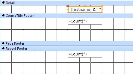 Counting records To add a count for each group and for the whole report: Click Totals from the Grouping & Totals group on the Design tab Select Count Records from the list of options Calculated