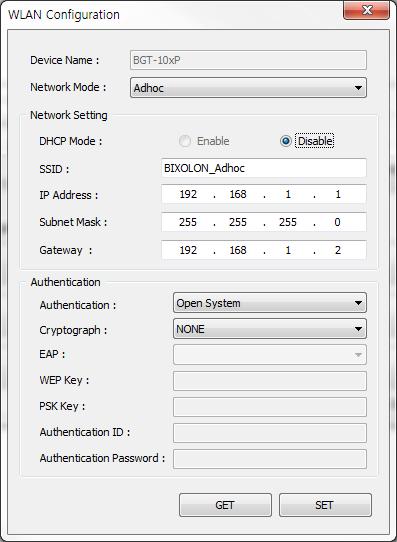 3-3 WLAN Configuration 1) GET Obtain Wi-Fi dongle settings information of connected to a B-gate and show.
