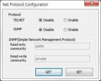 3-8 Net Protocol Configuration 1) GET Display the B-gate Telnet and SNMP setting condition.