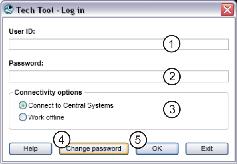 Log in You can log in online or offline, that is, connected to central systems or not. The online option requires a static password. The offline option does not require any password.