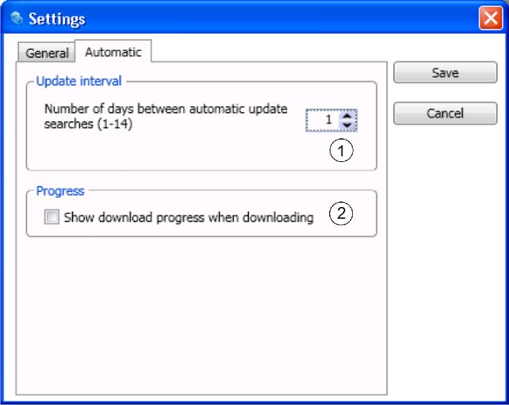 If you want all available updates to be selected for download by default, select this checkbox (3).