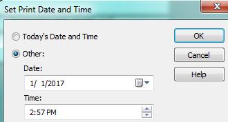 Select Set Print Date and Time Select Other Fill ut the desired Date and Time Nte: The Find Tl buttn can be used in bth the Design and Preview tabs and is helpful fr lcating specific fields r recrds.