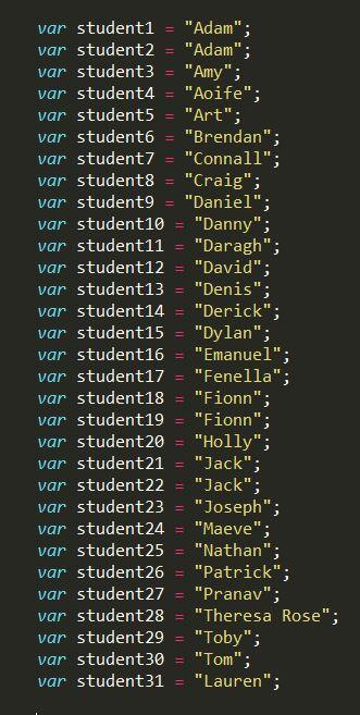 Making variables for each student name vs