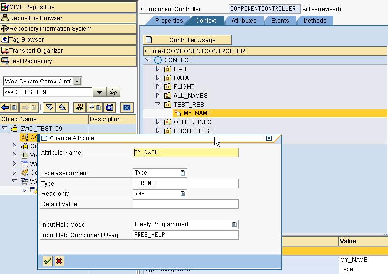 Step 14: In the component controller context, where you have modeled the data, attach this Free Help component to the attribute that requires the Freely Programmed Help.