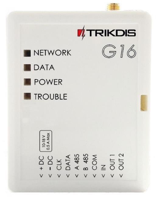 Description Communicator G16 is intended to upgrade compatible intruder alarm panels for event signalling via cellular network. Communicator transmits full event information to Alarm Receiving Centre.