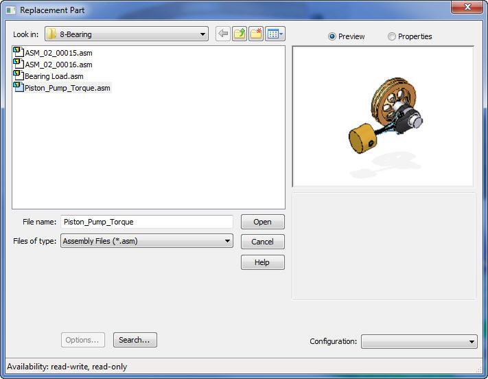 Replace Part uses Select Configuration option The