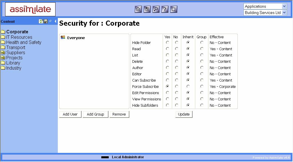 Screenshot C shows the in-built security model with admin tool to profile each user Publication Rights provide an author/editor relationship in Assimilate where all