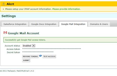 5.6. You will get verification that you have successfully gotten Google Mail access tokens.
