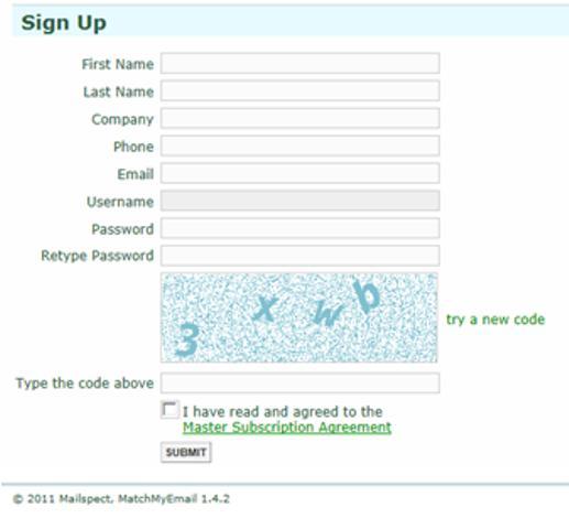 2.3. Fill in the Sign Up Form Note that your email address will be your Username in Match My